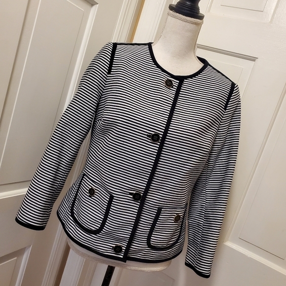 EC Talbots Black & White Striped Blazer Size 4, Classic, Business Casual Lined - Picture 1 of 11